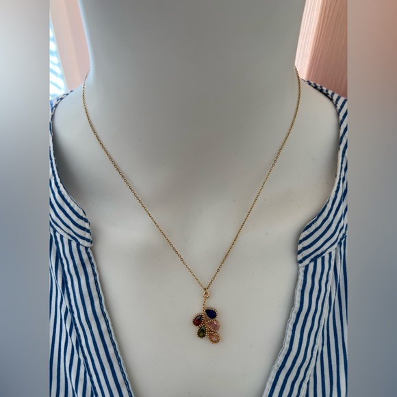 Colorful Cubic Zirconia Leaf Pendant Necklace- Trendy Stylish Gold Leaf Necklace - Picture 12 of 13